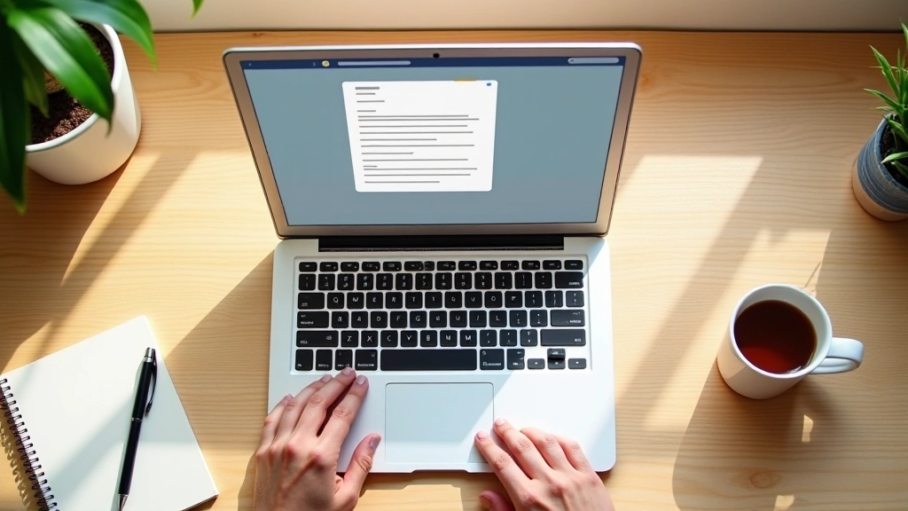 Schermo di laptop mostra una conversazione via email tra designer e cliente potenziale, con una tazza di caffè vicino alla tastiera