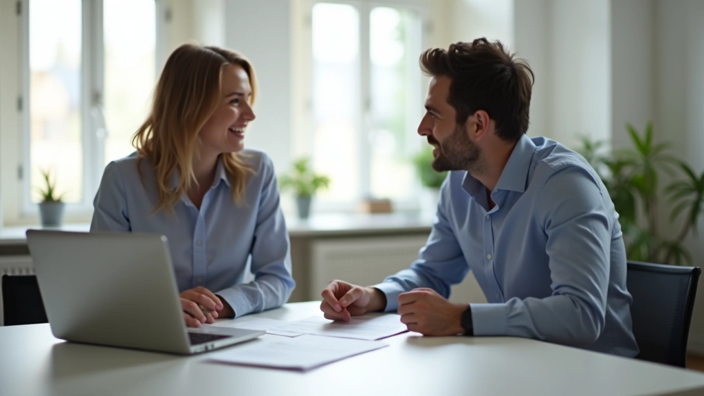Due professionisti che discutono di un progetto attorno a un tavolo con mockup di siti web stampati